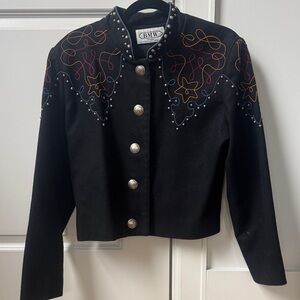 BMW Vintage Black Women's Western Jacket with Colorful Embroidery